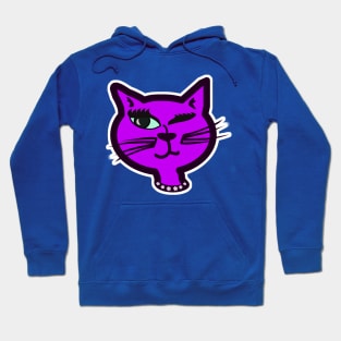 Fun Purple Winking Cat Nostalgia Design Hoodie